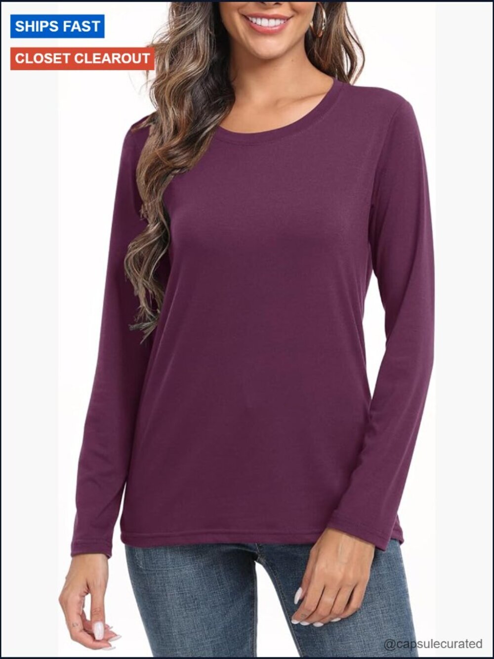 Women's Loose Fit Crew Neck Long Sleeve T-Shirt Layering Top